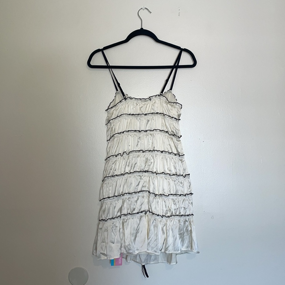 Romantic Satin Bow Tie Ruffle Mini Dress - Picture 6 of 7